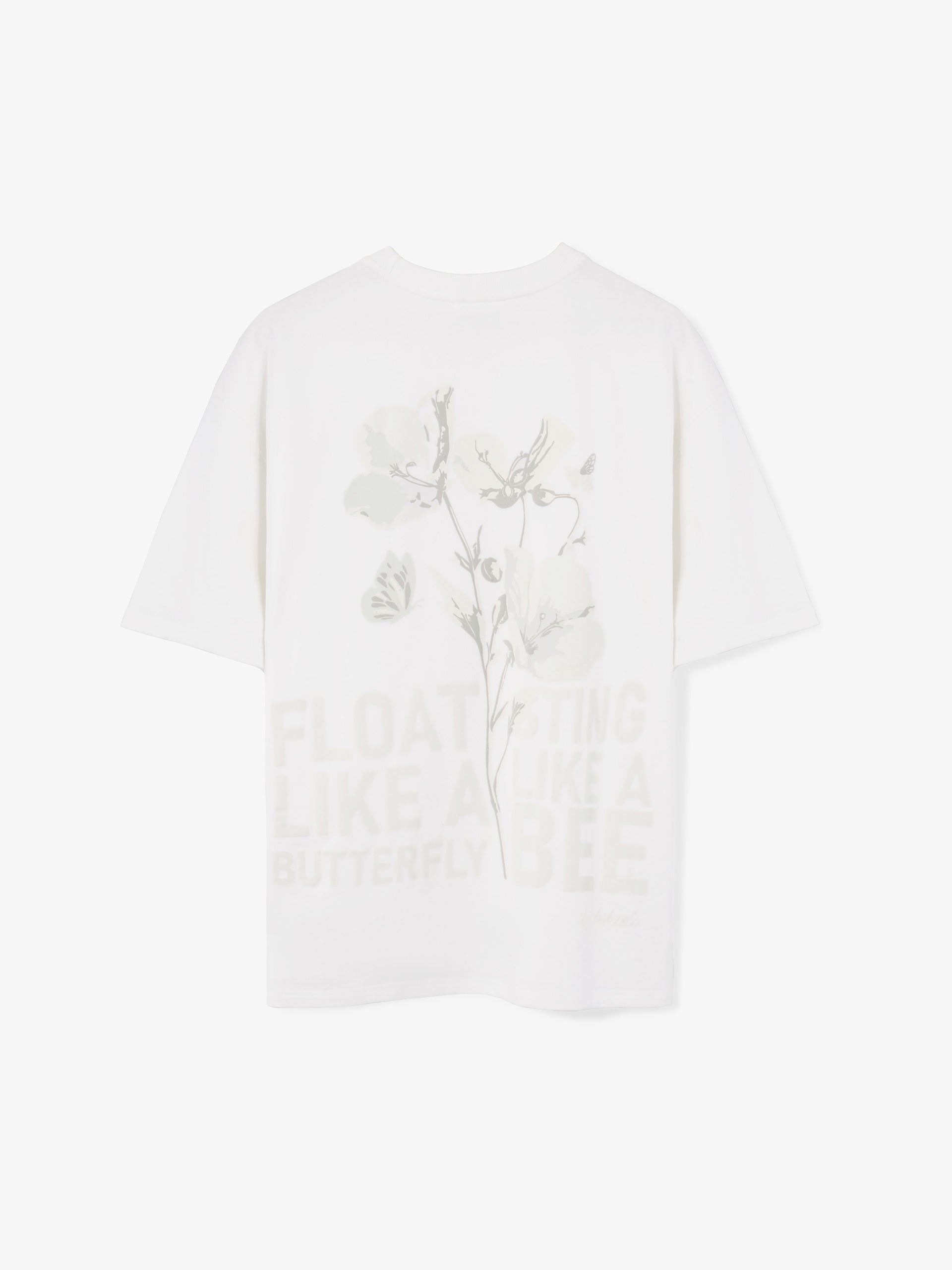 White oversized t-shirt with butterfly bee and floral print back design by Bshido