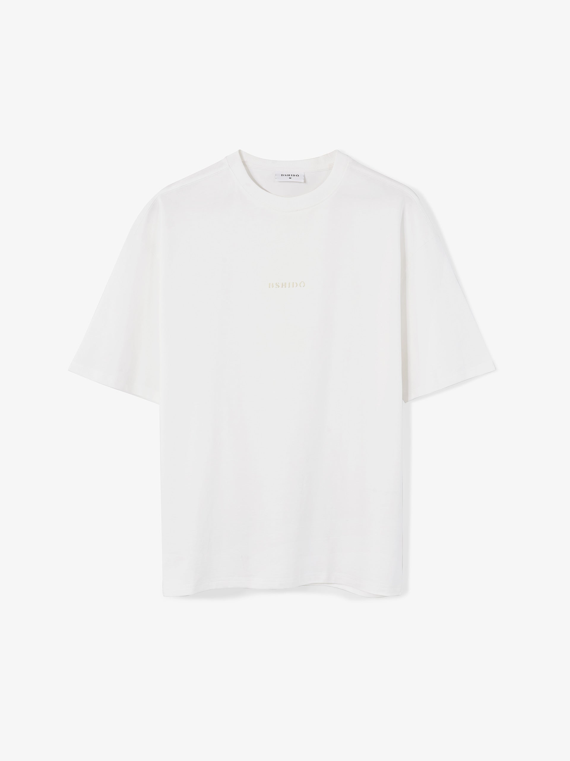 White oversized t-shirt front view with Bshido logo