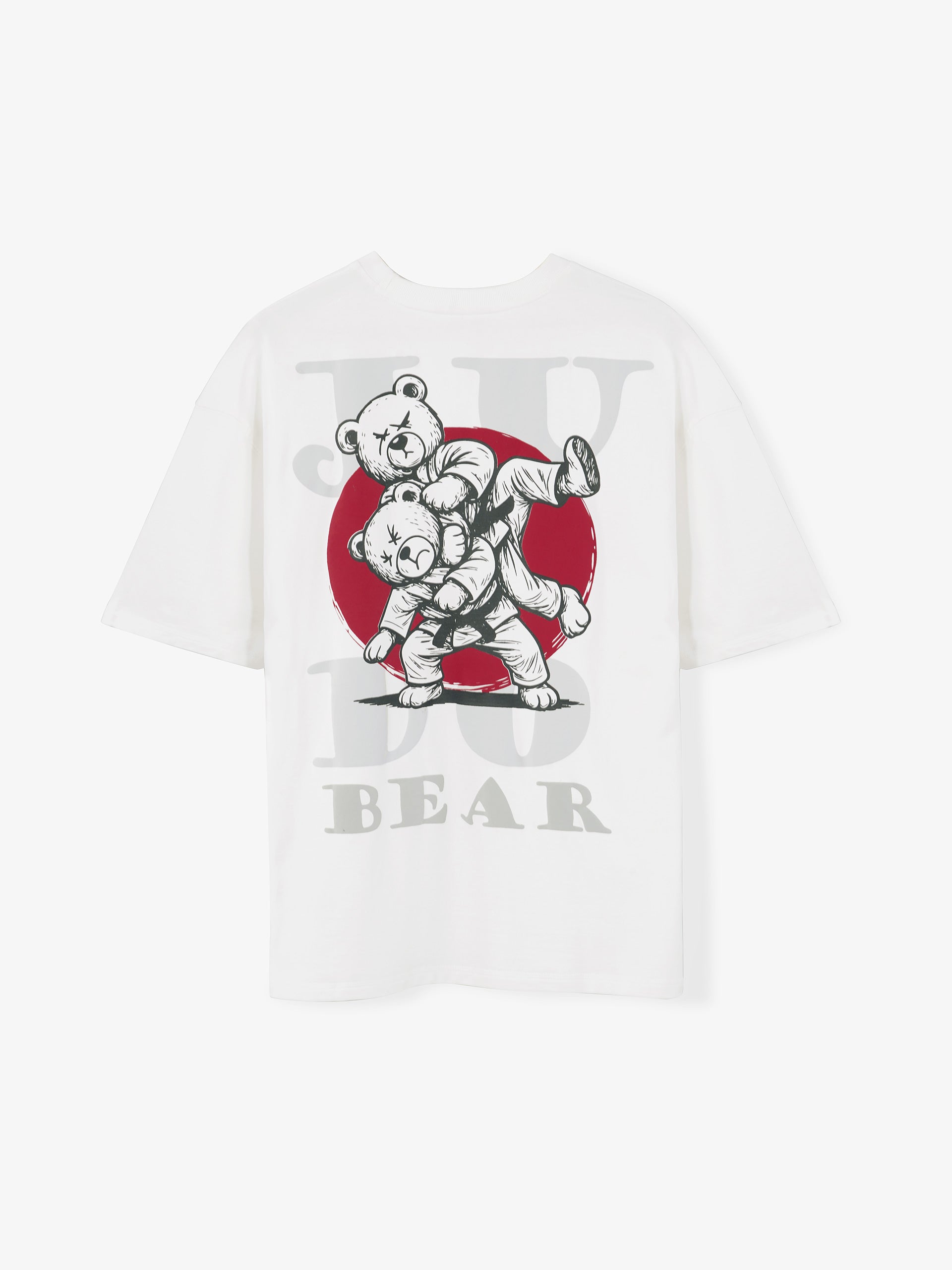 white oversized t-shirt with judo bear print back design by Bshido