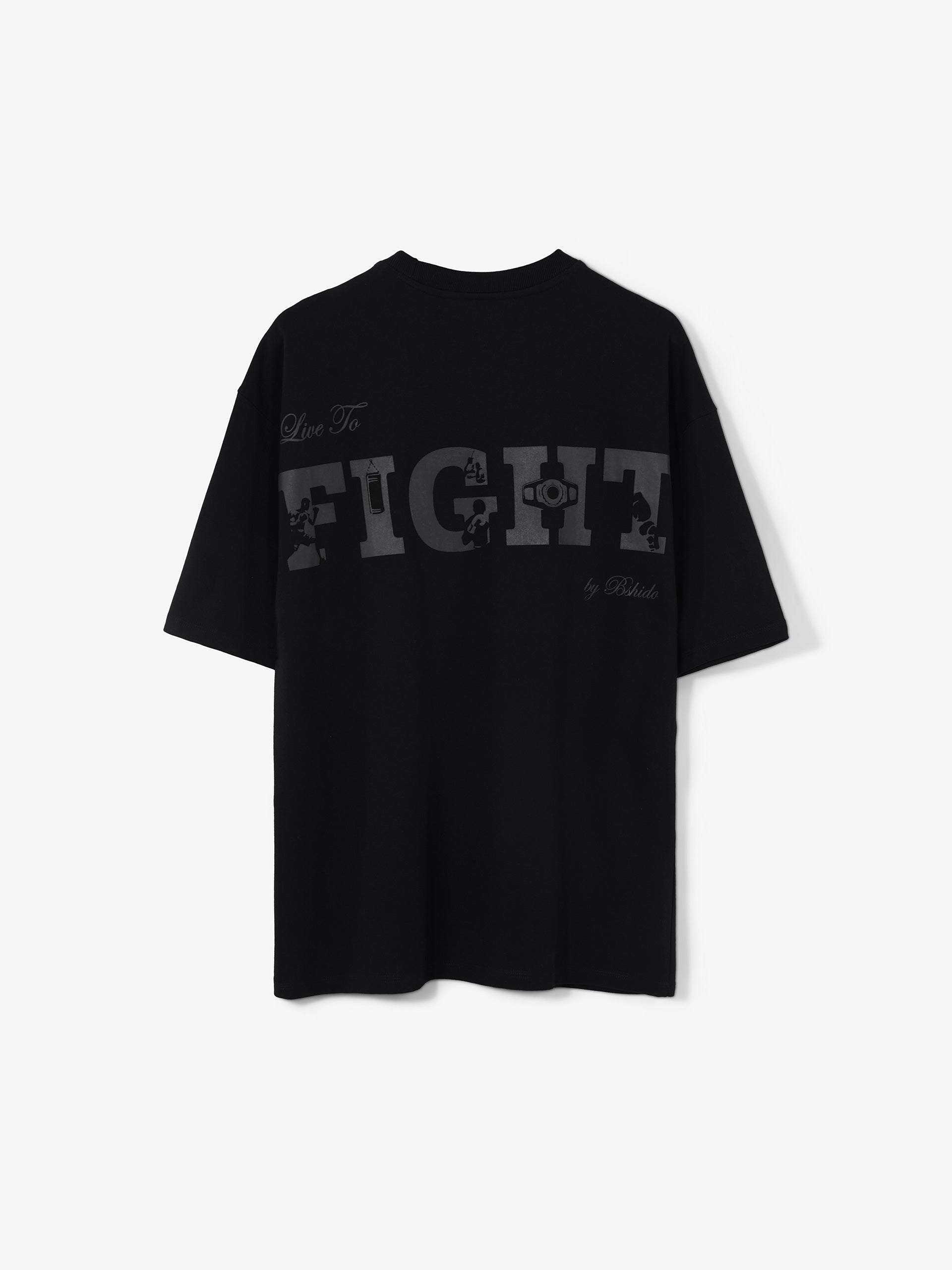 Black oversized t-shirt with live to fight print back design by Bshido