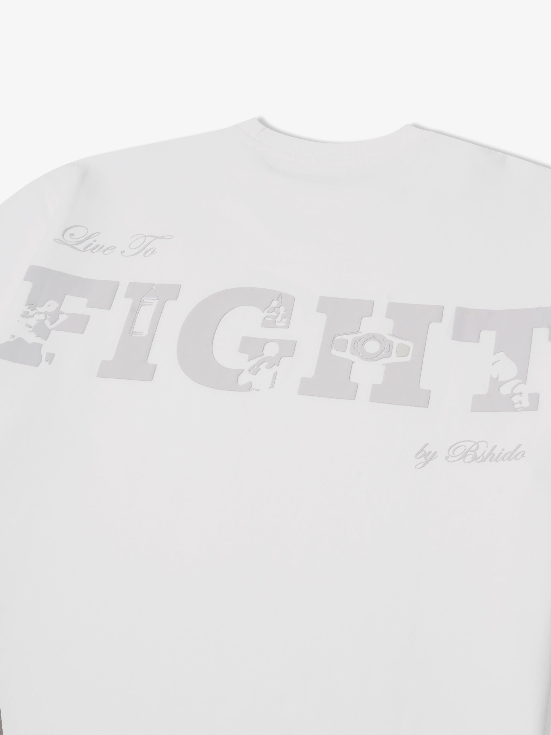 black t-shirt back print close up showing fight graphic
