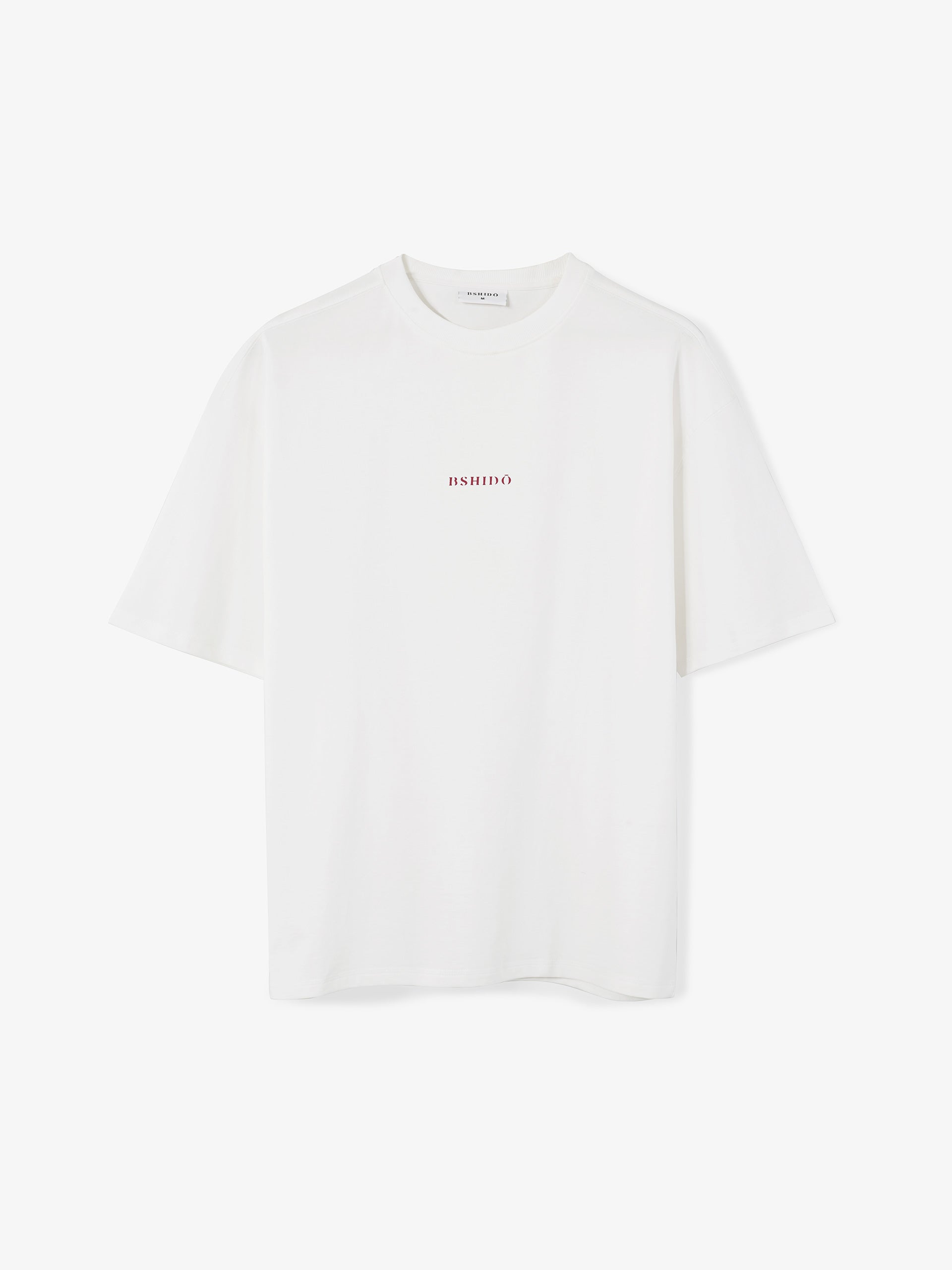 white oversized t-shirt with red Bshido logo front